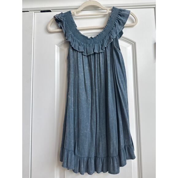 Kori Charbray Blue with White Tie Dye Design Off Shoulder Tank Blouse - Picture 5 of 6